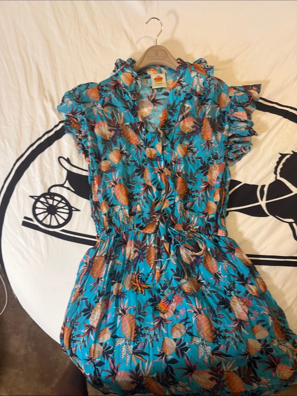 FARM Rio Turquoise Pineapple-Print Ruffle Tie-Waist Dress